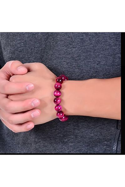 ORGANICYOU Axlera Natural Stone Beaded Rose Red Tiger Eye Stone Bracelet, Lucky Bracelet
