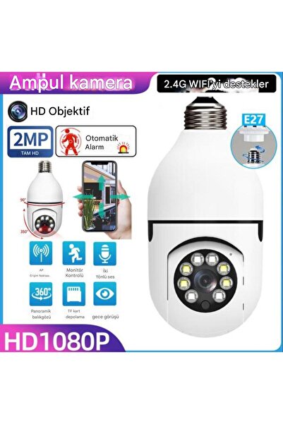 qasul Gece Görüşlü 360 Derece Led Işık 1080p Wifi Kamera Kablosuz Panoramik E...