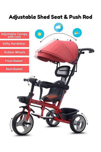 MG Folding Toddler Tricycle For 1-5 Years Old, 4-in-1 Kids Stroller Trolley, 360 Swivel Seat