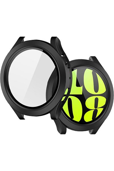 AWH 2-Pack Screen Protector for Galaxy Watch 6 44mm, Hard PC Case + Tempered Glass, Black