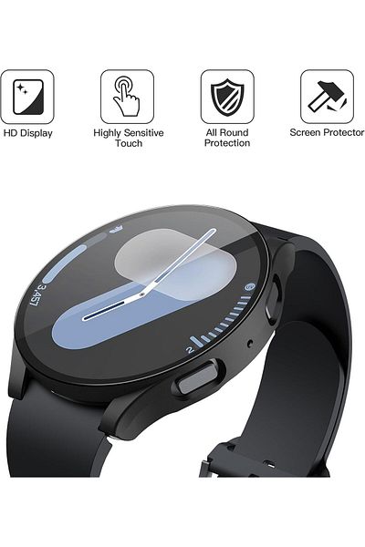 AWH 2-Pack Screen Protector for Galaxy Watch 7 44mm, Tempered Glass + Case, High Sensitivity