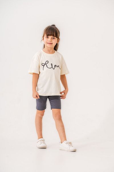 FYONCH Embroidered Girl's Ribbed Shorts Leggings Set