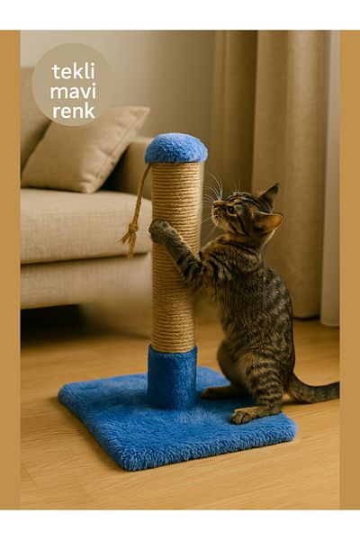 Komano Pontika Plush Textured Soft Blue Color Cat Scratching Board 42 cm Soft Loved Colors