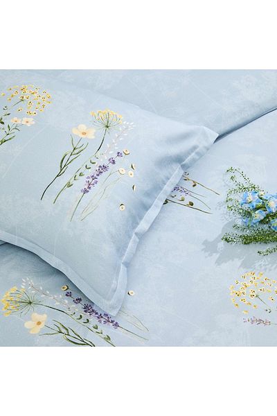 Taç Set cuvertură dublă din satin organic Blue Crown Lillian