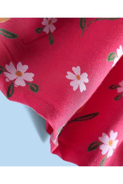 Babyhug Half Puffed Sleeves Frock With Floral Print - Red & White