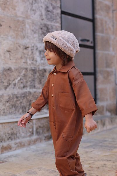 Catz Kids Кафяв габардинов гащеризон с яка и джоб