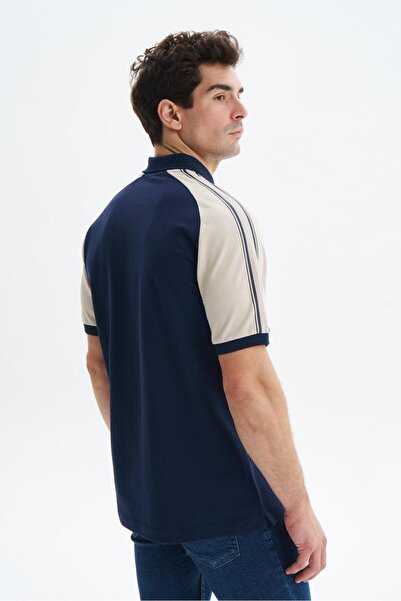 Arma Ανδρικό μπλουζάκι Navy Blue Regular Fit Basic 100% Cotton Pique Raglan με μανίκια Polo T-shirt Y 29374354602