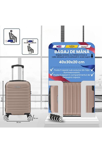Quasar & Co. Troler Cabina ®,line,40x30x20cm,fermoar Antifurt,cifru,4 Roti 360°,abs,crem