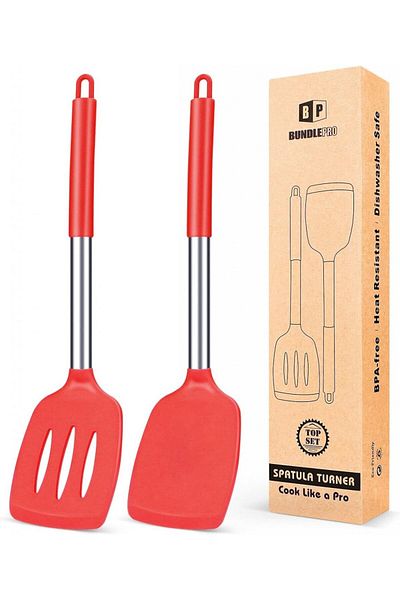 Bundlepro Set Of 2 Spatulas, Silicone, Red, 35 X 12 Cm