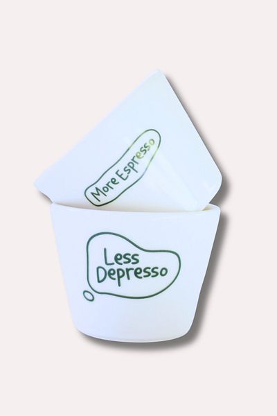 Milky Way Design More Espresso Less Depresso 2-Pack Handleless Cup - 180 Cc
