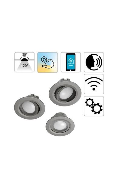 Hama Spot LED Smart Hama 176579, Control Vocal/Aplicatie, 5W, 350 lm, 3 buc. (Argintiu)