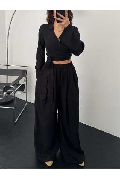 BRGCLOTHING Women's Seersucker Crop Pantalon Set