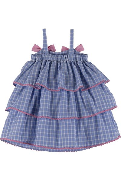 İdilbaby&Mamino İdi̇lbaby&Mamino Girl's Blue Plaid Bow Detailed Suspender Dress