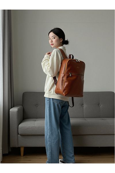 Alone Laptop Backpack |   1027 Brown Vegan Leather Computer Bag