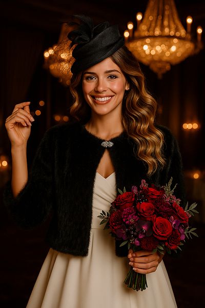 Elegance Scarf Γαλλικό μανίκι με καρφίτσα γούνα Etol Bolero Shawl Μαύρο