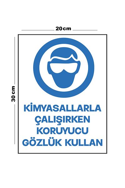 Lucena Metal Use Protective Glasses When Working with Chemicals 20cm X 30cm A4 Size Warning Sign Direction