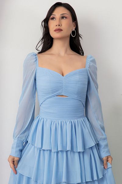 PULLIMM Rochie din șifon cu mâneci lungi, cu decolteu în formă de inimă, ECR5547