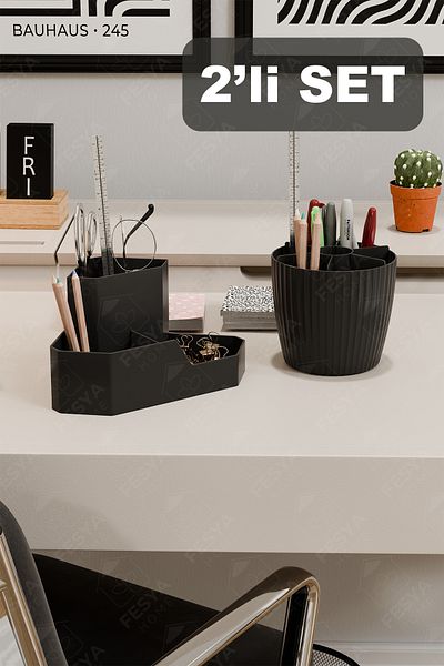 Fesya Home CORNER-FANUS Комплект органайзери за бюро с триъгълник и 7 секции - черен