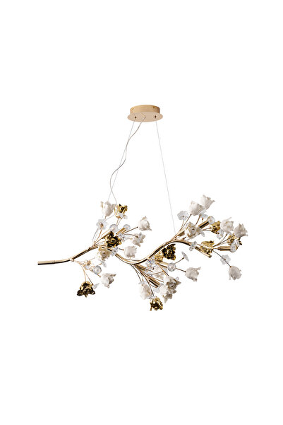 Apliqa Faxon 9'lu Gold Çiçek Desenli Modern Sıralı Yemek Masası Üstü Sarkıt Salon Avize