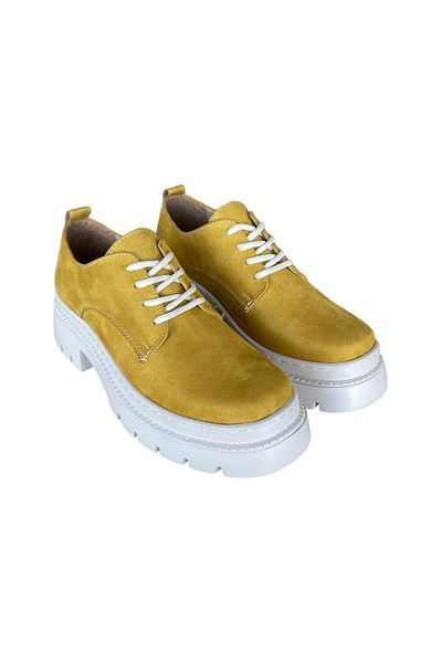 Liger Pantofi Oxford de damă cu șireturi, cu talpă înaltă, GALBEN