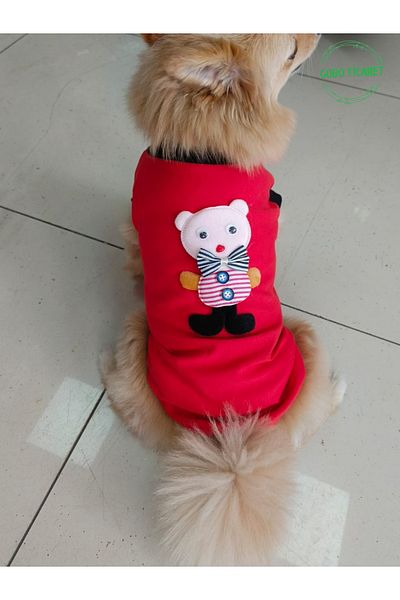 Goboticaret Pink-Red Cat/Dog Clothing, Grey Sleeves Dress with Accessories