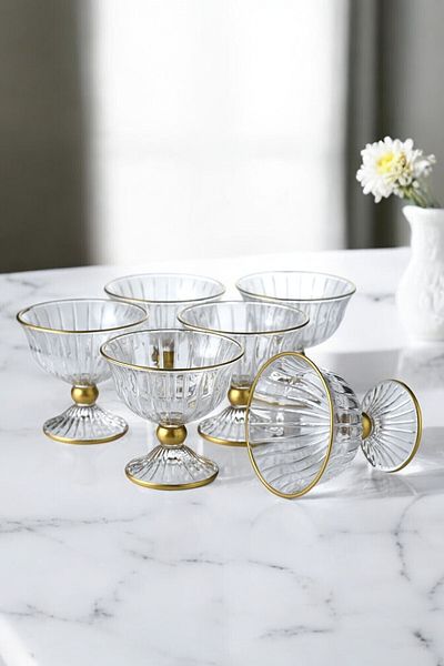 TrendDeco Silver Star 6 Steps Glass Bowl Set with Candy Freeze and Pudding