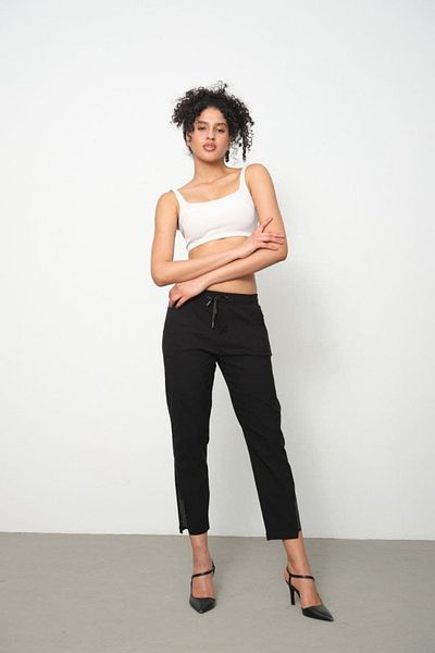 Double.Tt Women's Elastic Waist Long Pants with Stone Detail Ankle Length Full Lycra Comfortable Jeans Pants