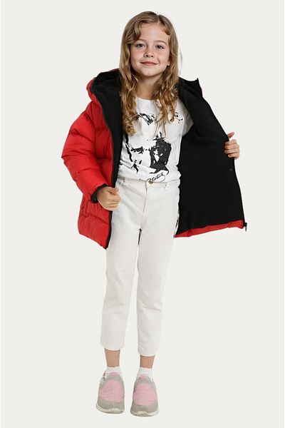 Montland Girl's Red Fleece Hooded Waterproof Wind-Resistant Pocket Puffer Winter Coat