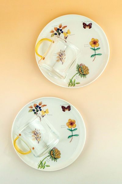Bursa Porselen Dekor Yellow Botanical Two Person Tea Mug Set