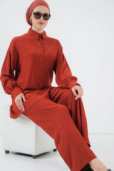 COTTONLAB Knitted Hijab Bottom Top Set 6711 - Tile