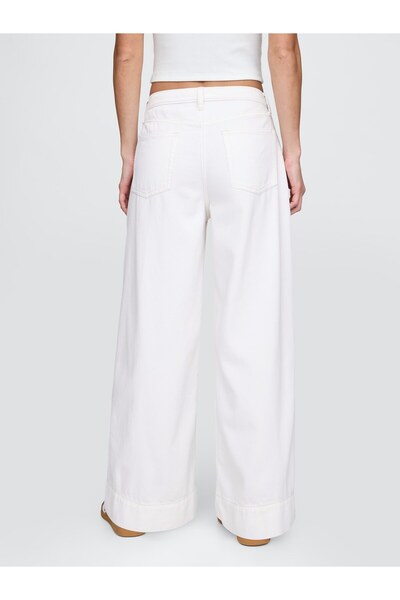 GAP Kadın Beyaz Mid Rise UltraSoft Baggy Jean Pantolon