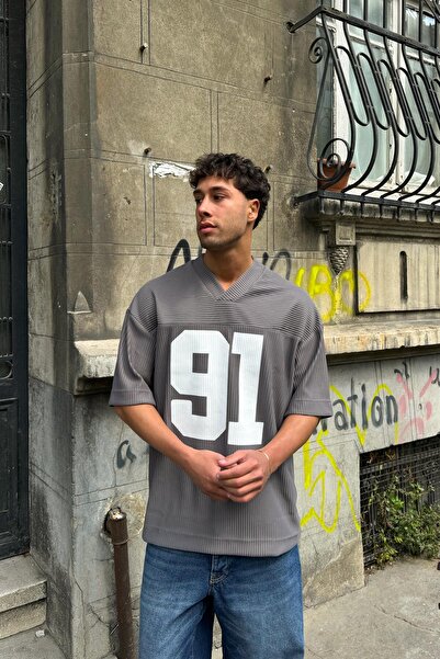 Flaw Wear 91 με τύπωμα κοτλέ Μπλουζάκι Γκρι