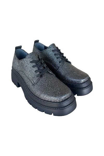 Liger Pantofi oxford damă cu șireturi, cu talpă înaltă, Afumați