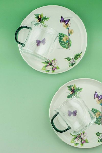 Bursa Porselen Dekor Green Botanical Two Person Tea Mug Suit