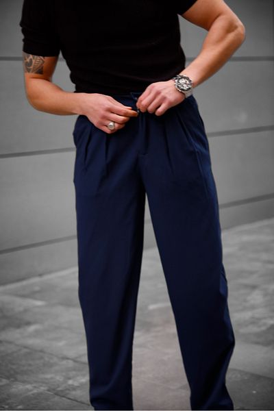 MAXIMILLIAN Men's Baggy Fit Pleated Fabric Trousers Dark Blue