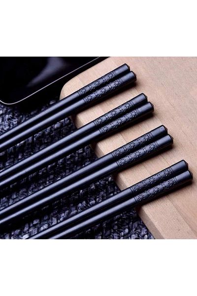 Bosdontek Set of 5 pairs of Bosdontek table serving chopsticks, wood, black, 23 cm