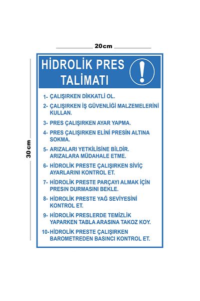 Lucena Metal Hydraulic Press Instruction 20cm X 30cm A4 Size Warning Sign Directional Sign