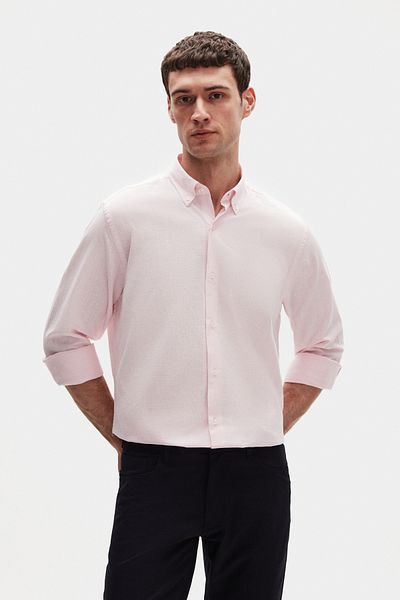D'S Damat Πουκάμισο Ds Damat Comfort με ροζ γιακά με χαλαρή εφαρμογή από λινό 100% βαμβάκι