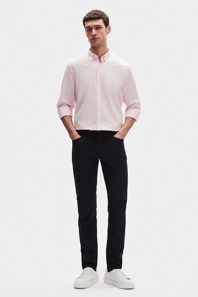D'S Damat Πουκάμισο Ds Damat Comfort με ροζ γιακά με χαλαρή εφαρμογή από λινό 100% βαμβάκι