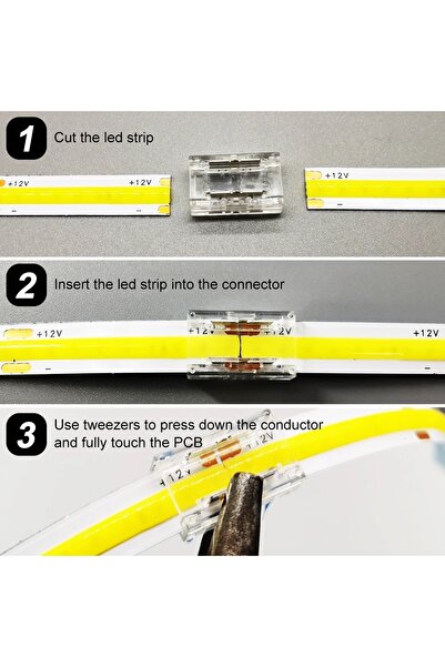 Ledarmy 4 adet şeffaf düz taraflı bağlantı şerit Led COB konnektörleri kapak konnektör 2pin 8mm LED ışıklar