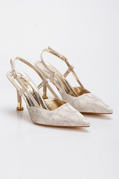 Blacktavern Stone Embroidered Satin Style Shoes Pointed Toe Thin Heel