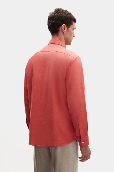 D'S Damat Ds Damat Comfort Pomegranate Blossom Buttoned Collar Relaxed Cut Linen Look 100% Cotton Shirt