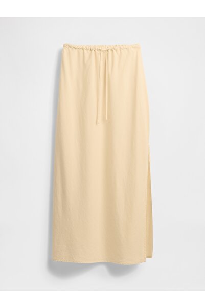 GAP Kadın Bej Linen-Blend Midi Etek