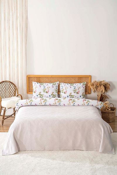 Rivaİstanbul Zigzag Light Gray Double Duvet Cover Pique Set - 5 Piece Dowry Set