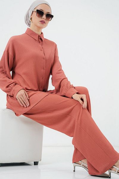 MODAVERA Knitted Hijab Bottom Top Set 6711 - Dusty Rose