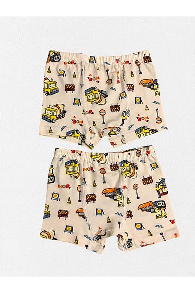 elmas kids Boy's 100% Cotton Cream Work Machine Mixer Scoop μοτίβο Boxer 2 τεμαχίων