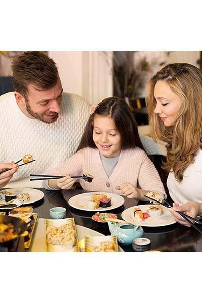Gerhannery Japanese chopsticks set, 5 pairs, fiberglass, 24 cm, black