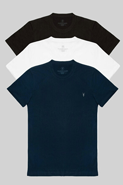 MAXIMILLIAN Erkek 3'Lü %100 Pamuk Basic Bisiklet Yaka T-shirt