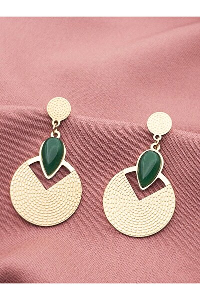 Siya Silver Kararmaz Çelik Yeşil Taşlı Otantik Sallantılı Plaka Küpe