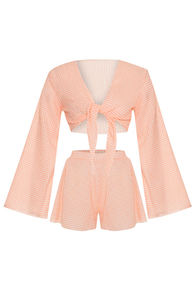 AQUELLA Комплект от къс топ и шорти в оранжево с карирани карета